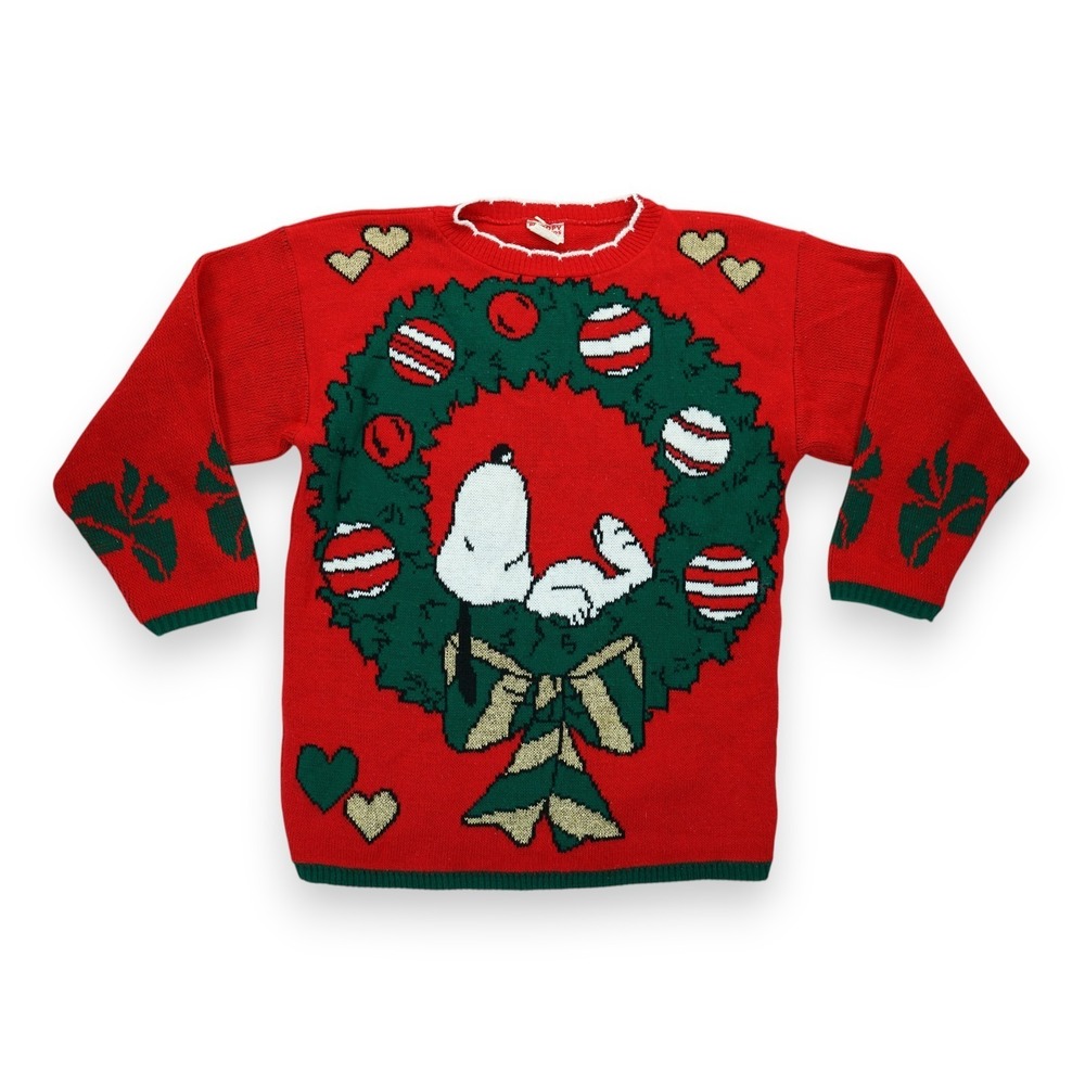 Vintage Snoopy & Friends 'Ugly' Christmas Sweater Cardigan Rare M Made In USA